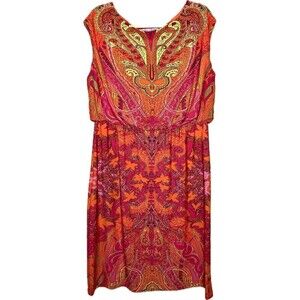 Peter Nygard Women’s‎ Dress Large Multicolored Retro Print Sleeveless Fairy